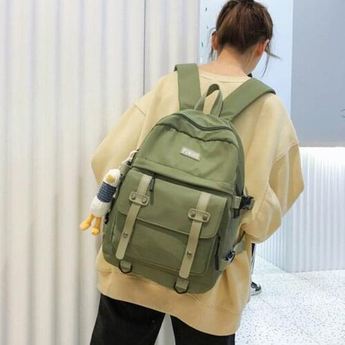 Waterproof Nylon Women Backpack Student School Bag for Teenage Girls Harajuku Style Solid Color Female Laptop Backpack MD0198
