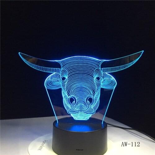 Buffalo Colorful LED 3D Night Light USB Baby Sleep Lighting Desk Table Lamp Bedroom Bedside Light Fixture Decor Kids Gift AW-112