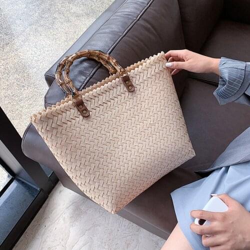 Women Casual Rattan Handbags Handle Wicker Woven Hand Bag Summer Beach Straw Bag Lady Tote Female