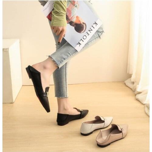 2021 Flat Shoes Women Sweet Flats Shallow Women Boat Shoes Slip On Ladies Pointed Toe Loafers Spring Women Flats black