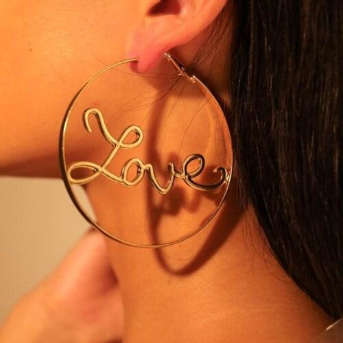 Jouval Gold Love Letter Big Round Hoop Earrings For Women Exaggerated Large Circle Earring Hoops Female Fashion Brincos Jewelry