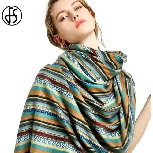 FS 2019 Autumn Winter Foulard Femme Scarves Retro Striped Long Scarf Ladies Print Cotton Wrap Pashmina Stole Muslim Hijab