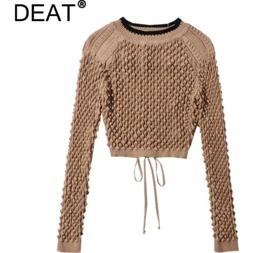[DEAT] White Tide Fashion New 2021 Spring Summer Round Neck Hollow Out Backless Drawstring Knitting Loose Sweater Women 13C215