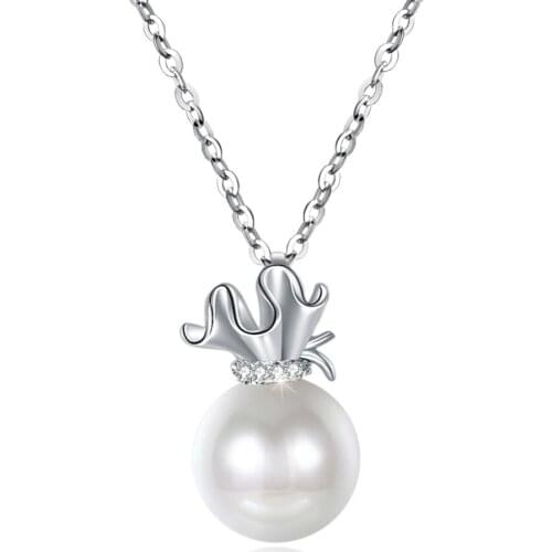Simple Women 5A Zircons Big Pearl Drop Pendant Necklace 925 Sterling Silver Pendant Necklace for Lady Love Festival Holiday Gift