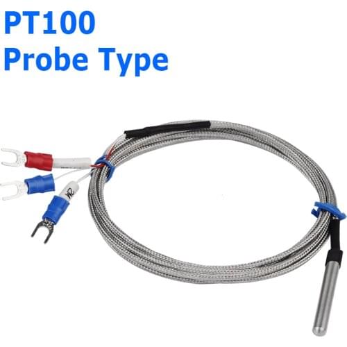 Stainless Steel Probe Tube RTD PT100 Temperature Sensor with 2m 3 Cable Wires for Temperature Controller