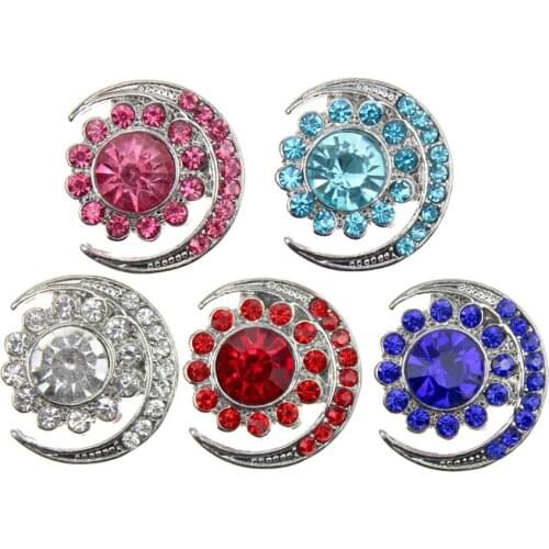 10Pcs/lot Snap Buttons Fit Snap Bracelets Rhinestone 18MM Moon Snap Buttons For Bracelet & Necklace Snap Jewelry