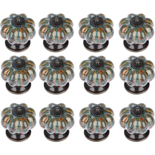 12Pcs Ceramic Door Knob Antique Pumpkin for Cabinets Cupboard Dresser Drawers Kitchen Furniture Handles Pulls (Blue) Retail