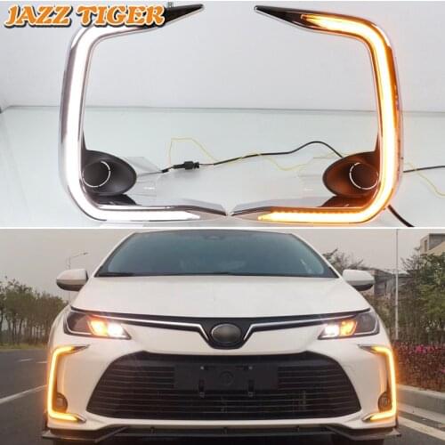 12V LED Daytime running lights For Toyota Corolla 2019 2020 auto flexible Drl with turn signals for cars fog lights headlights