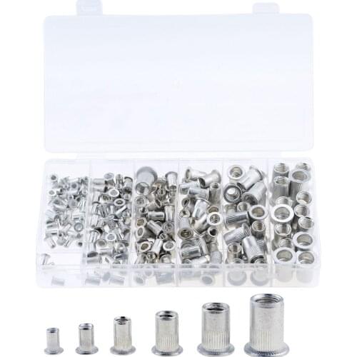 190PCS Rivet Nuts M3 M4 M5 M6 M8 M10 With Box Aluminum Alloy Flat Head Threaded Insert Nut Rivet Cap Set Threaded Nuts