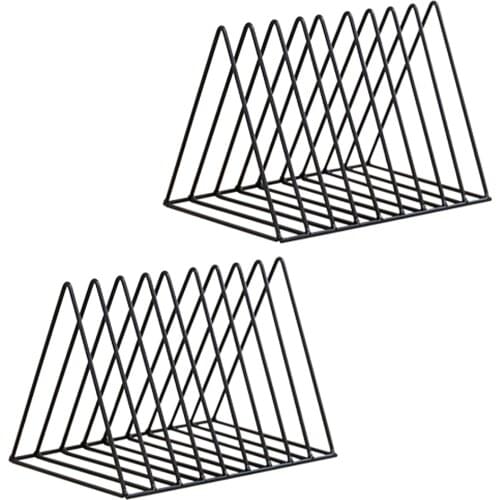 2pcs Minimalist Metal Desktop Storage Rack Display Book Stand Office Organizer Documents Files Magazine Holder Rack Black