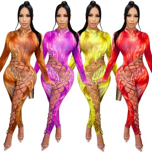 2020 Autumn Sexy Women Long Sleeve Printing Long Jumpsuit Bodysuit Women Jumpsuits for Women
