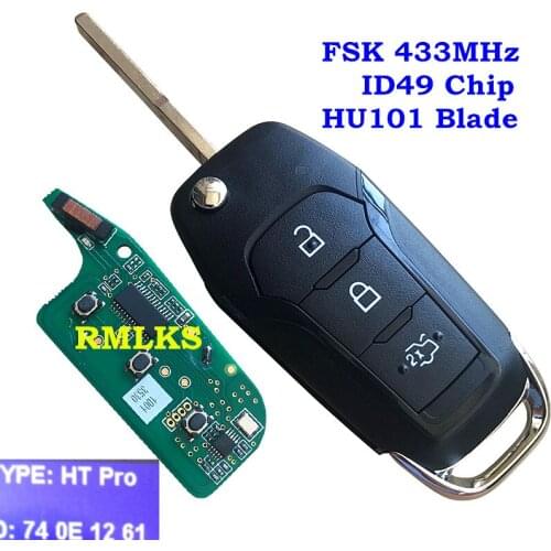 3 Button Car Folding Remote Key 434MHz for Ford Escort New Mondeo 2014-2017 Flip Remote Fob with 49 Chip HU101 Blade