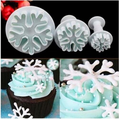 3 pcs Sugarcraft Cake Decorating Tools Fondant Plunger Cutters Tools Cookie Biscuit Cake Snowflake Mold Set Baking Accessories