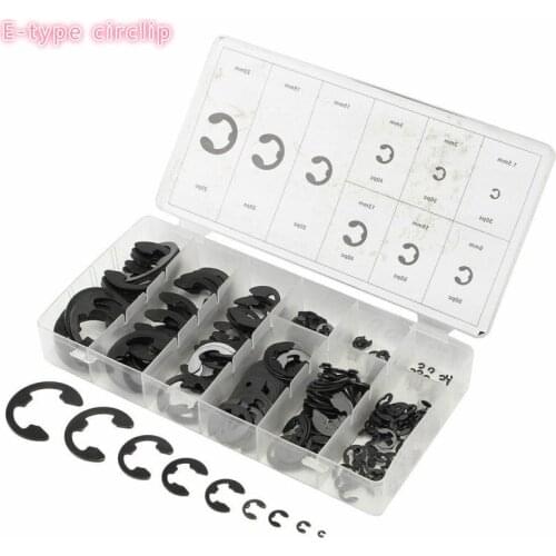 300pcs/box Black Steel E Type Clip Circlip Retaining Ring Split Washer Snap Collar for Shaft Fastener