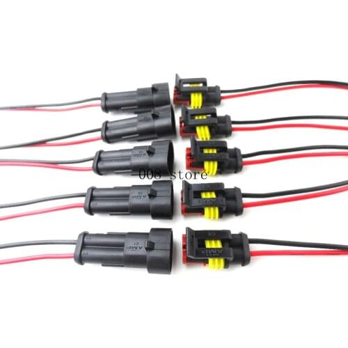 5set 2 Pin Way Waterproof Electrical Connector Adapter Plug W/Wire AWG for Car Vehicle Motorcycles