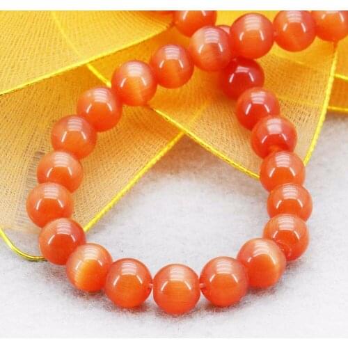 8mm Accessories Orange Glass Lucky Beads Mexican Cat Eye Stone Granular Loose Women Girls Gifts 15inch DIY Jewelry Making Design