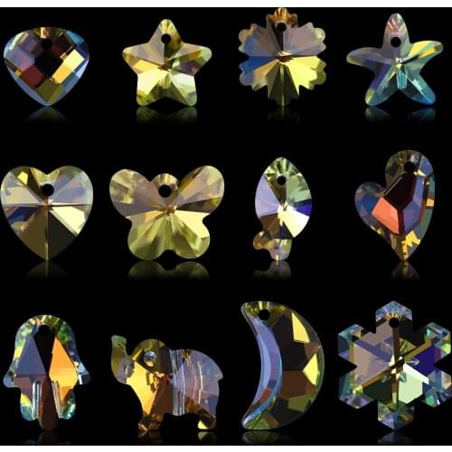 Shiny AB Charms Crystal Heart Pendant Glass Star/Drop/Cross/Leave/Flower Beads for Needlework Jewelry Making Necklaces Earrings