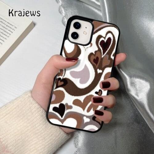 Krajews brown love hearts coque Phone Case for iPhone 12 mini 5 6S 7 8 PLUS X XS XR 11 PRO MAX SE 2020 Back Cover Funda Shell