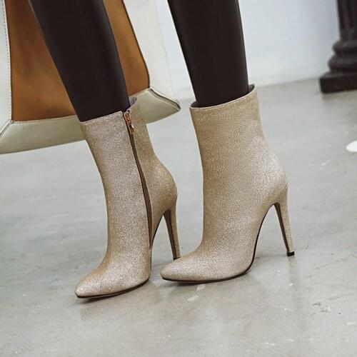 Black Ladies Chelsea Boots Sexy Stiletto Party Shoes Ladies Short Boots Pointed Toe Flock Shoes Red White Yellow