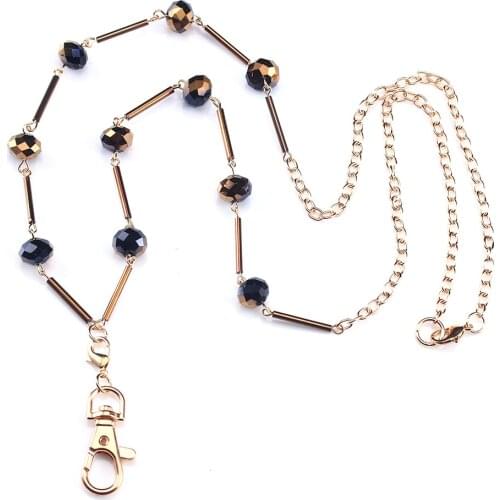 ID Card Badge Holder Lanyard Necklaces with Key Clips Holder Beaded Lanyards for Women Office Staff Student Doctor Accessories