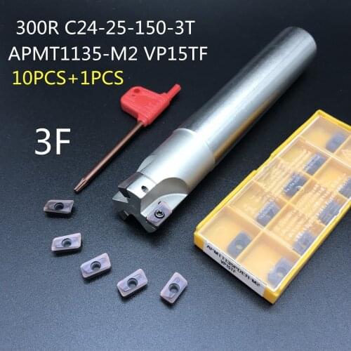 10PCS APMT1135 M2+1PCS 24mm milling cutter BAP300R C24-25-150-3T machining center tool holder carbide insert lathe cutter