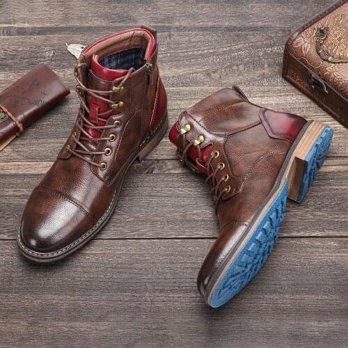 ERRFC Winter Designer Mens Brown Ankle Boots Fashion Round Toe Lace Up Trending Leisure Brogue Shoes Male Office Career Botas