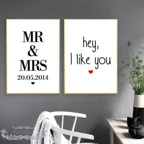 Customized Date Canvas Painting Wedding Anniversary Date English Word Poster Wall Art Print Pictures for Living Room Decor Gift
