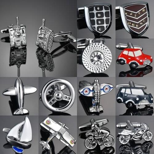 Quality Mens Novelty Tank Cufflinks Silver Color Copper Material War Style Cuff Links for mens Gift