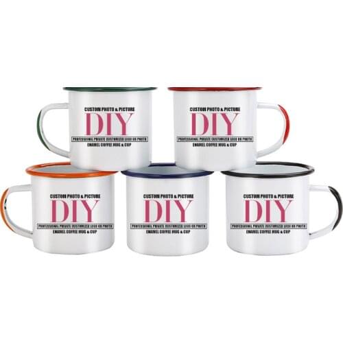 Color handle and side port Enamel Coffee Mug Cup customize picture Creative gifts for Lovers Friends Family Creative Coffee Mug