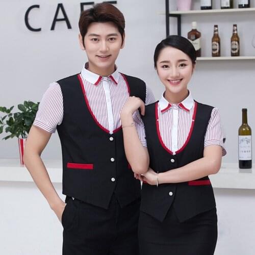 Waitress Overalls Short-sleeved Hotel Restaurant Cafe Uniform Jacket Fast Food Shop Catering Spring Summer Waiter Men Vest H2411