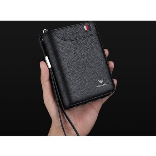 Short leather pickup bag mens fashion card holder coin pocket light and large capacity card cover