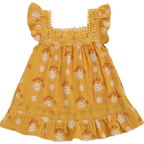 Wallarenear 0-4Years Toddler Baby Girl Summer Fashion Dress Lace Off Shoulder Sleevelss Floral Printed Cute Straight Dress