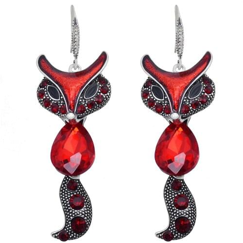 Cute Fox Fish Drop Earrings for Women Girl Crystal Animal Rhinestone Statement Earring oorbellen Wedding Party Jewelry Gift
