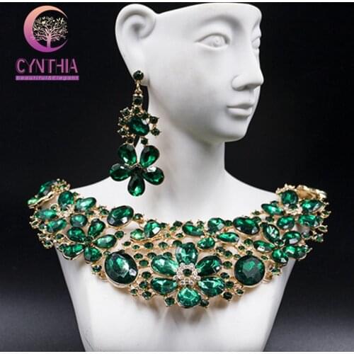 Fashion new arrival jewelry set Austrian crystal necklace and earrings for wedding six colors Luxury gold color Rhinestone