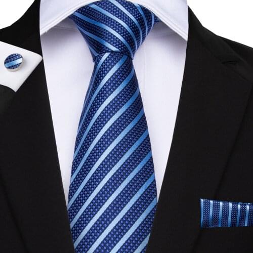 DiBanGu Men Ties Designers Fashion Silk Hankerchief Blue Striped Mens Neck Ties 100% Silk Ties Corbatas Para Hombre MJ-337