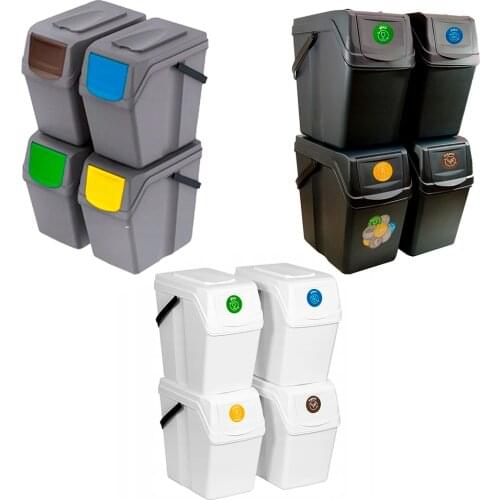 Set of 4 garbage bins/recycling 100L (4x25L) Prosperplast plastic Sortibox in gray, anthracite and white color