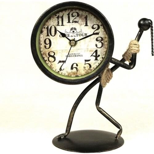 Abstract Hercules Figure Desk Clock Decorative Wrought Iron Art Body Builder Table Clock Room Ornament Handicraft Accessories