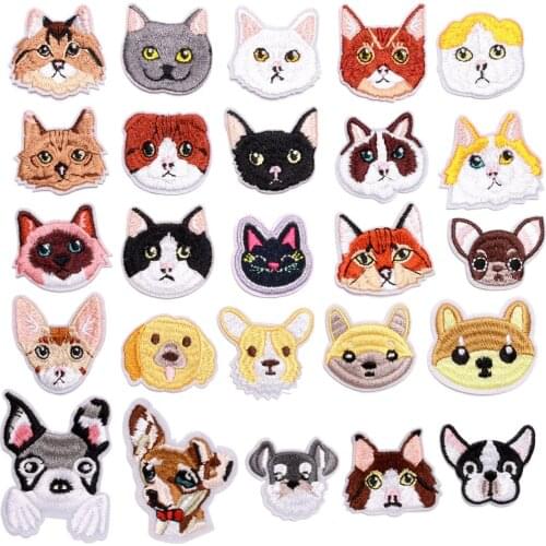 New Cats Embroidery Patches Iron on Pets Avatar Badges DIY Thermo Stickers for Clothes Hole Patch Decorative Cute Kitty Applique