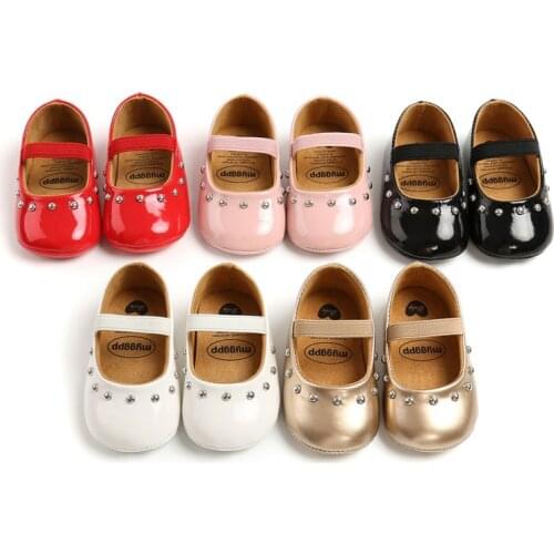 Infant Girls First Walkers Shoes Newborn Baby Girls Rivet Princess PU Leather Shoes Anti-slip Shoes Soft Sole Non-slip 0-18M
