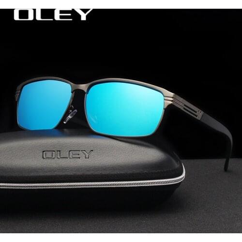 OLEY Fashion Square Mens Polarized Sunglasses Light Alloy Frame Lens Classic Retro Women Glasses Driving UV400 Goggles Y7124