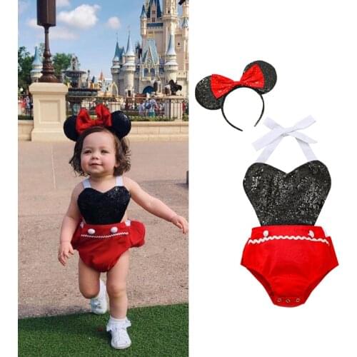 Baby Girls Clothes Kids Girls Sleeveless Halter Cartoon Romper Jumpsuit+Headband Set Infant Toddler Newborn Outfits Set