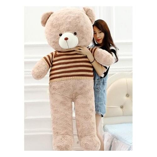 Huge 180cm lovely teddy bear plush toy dressed brown-stripes sweater khaki bear soft doll hug slepping pillow birthday gift b058