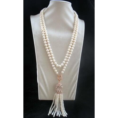 Freshwater pearl white nea round 8-9mm necklace 45inch FPPJ wholesale beads nature