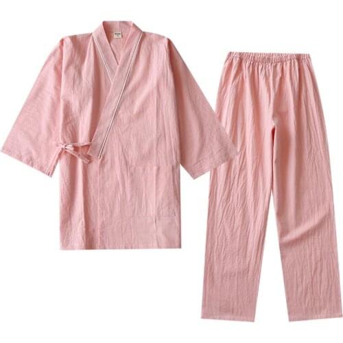 100% Cotton Pajamas Loose Bathrobes Kimono Pijama Mujer Three Quarter Sleepwear Thin Men and Women Couple Sleepwear 4 Colors
