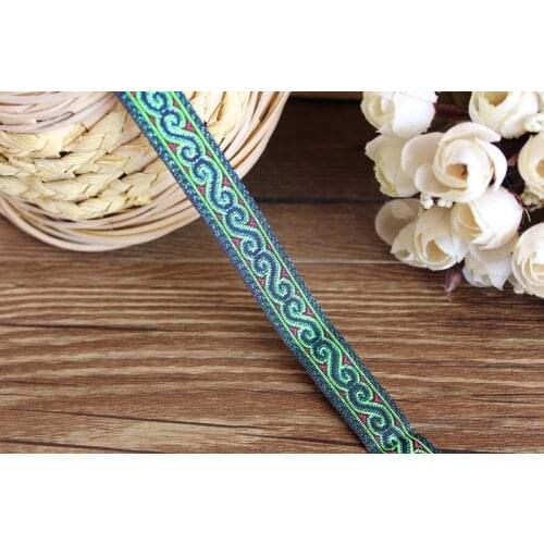 15mm 20 yards Polyester green filigree classic miao symbol antelope horn Woven Jacquard Ribbon