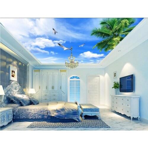Custom photo 3d wallpaper ceiling mural Coconut trees blue sky and white clouds painting 3d wall murals wallpaper for walls 3 d