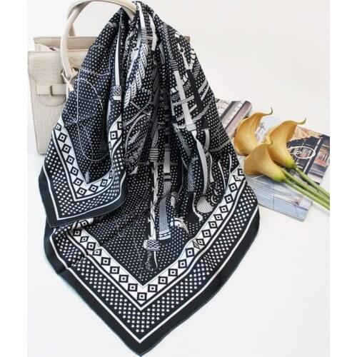 Luxury 100% Twill Silk Scarf Women Kerchief Fashion Whip Star Print Shawl Hijab Head Neck Hair Hijab Stole Square Turban 90*90cm