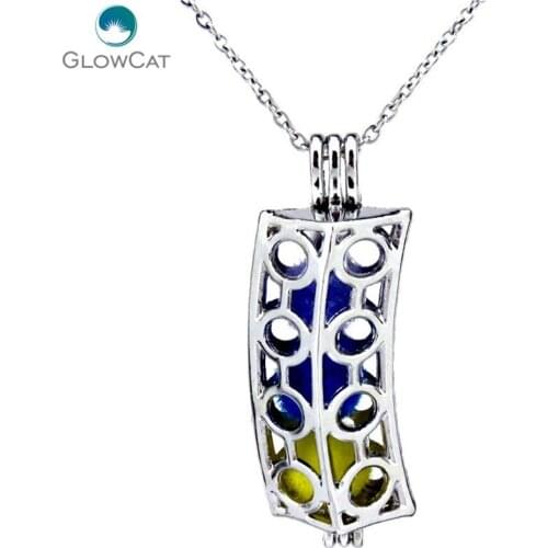 K236 Silver Locket Necklace Small Circles Rectangle Beads Cage Stainless Chain Aroma Essential Oil Diffuser Locket