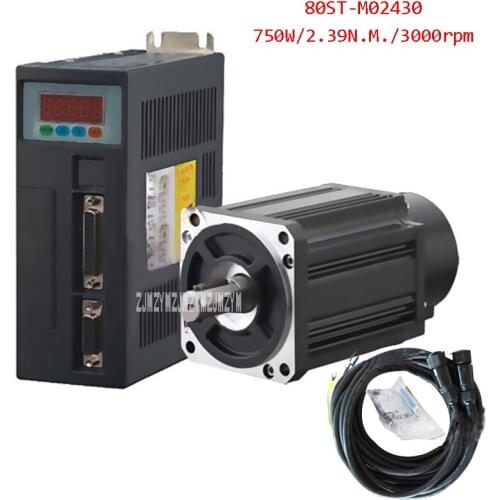 750W AC Servo Motor 2.39N.M. 3000rpm 80ST-M02430 AC Motor+Matched Servo Motor Driver+3M Cable Complete Motor Kit With CE