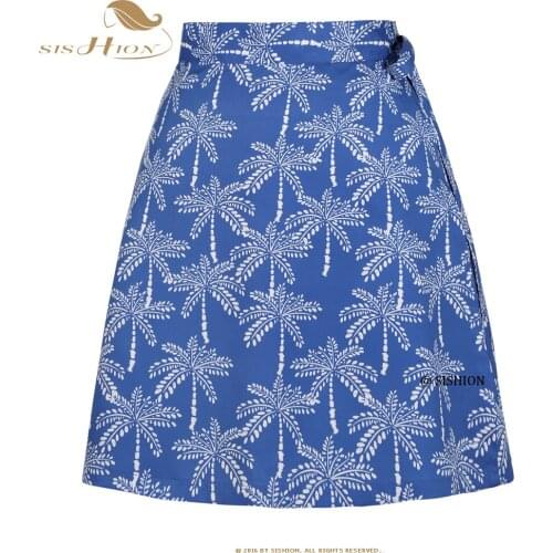 SISHION Blue Tropical Palm Trees Printed Summer Skirt SS0015 Ladies Quick Wrap Athletic Cover Up Sexy Beach Plus Size Skirt